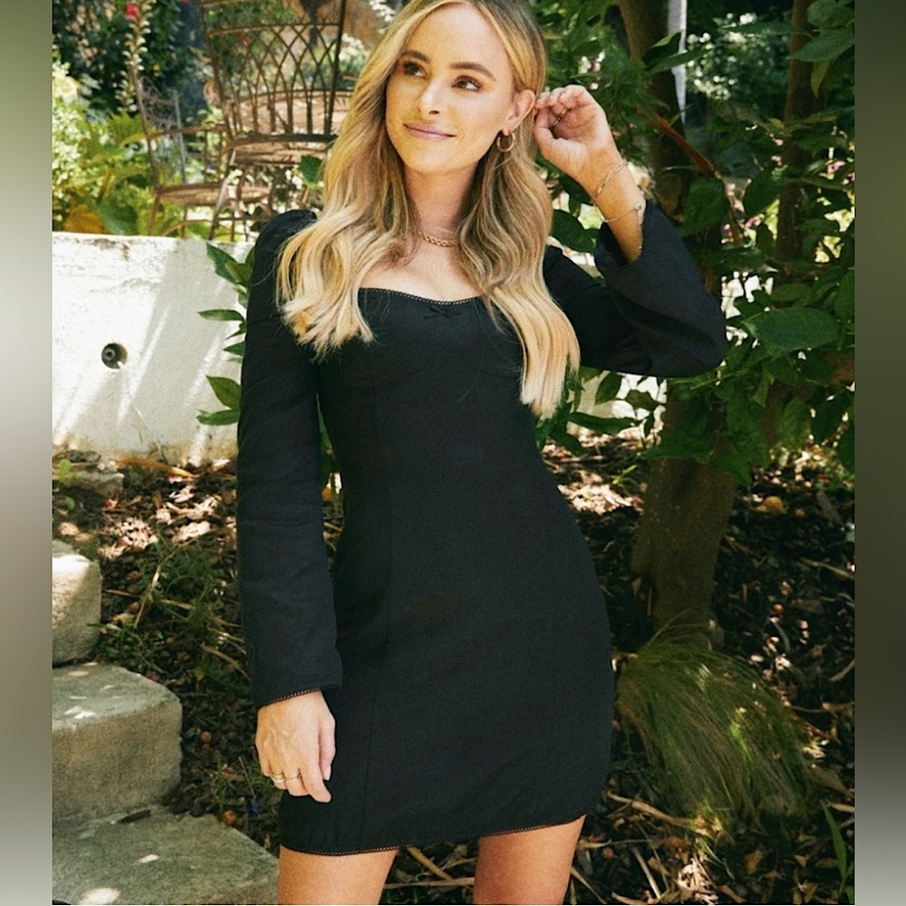 NWT Lani the Label Aubrey LBD Black Long Sleeve Mini Dress Sz XS Summer Party